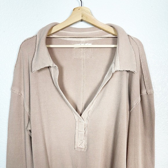 Free People We The Free Anakin Thermal Knit Top Large Tan Slouchy Boho Grunge - Picture 3 of 10